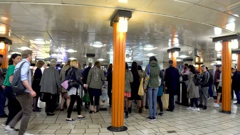 Inside Piccadilly Circus Underground Station during Rush Hour in London, UK Stock Footage 111369744
