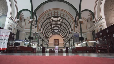 Inside Post Office (Buu Dien), Saigon Interior of historic colonial building Stock Footage 115064460