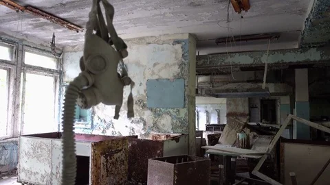 Inside of Pripyat school building Stock Footage 78338730