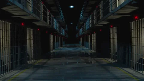 Inside prison corridor at night. 3d rendering. seamless loop. Vidéo 269977221