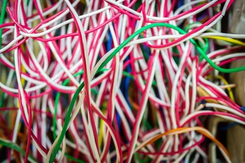 Inside private Automatic Branch exchange telephone PABX wire cable system Stock Photos