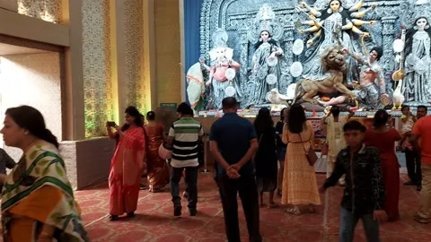 Inside the puja pandel  Bengali  traditional  culture. Stock Footage 217977667