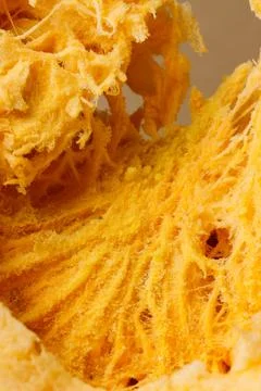 The inside of the pumpkin is a close-up. Background, texture Stock Photos