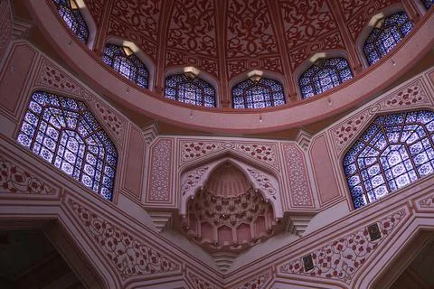 Inside of Putra Mosque (Pink Mosque).  Stock Photos