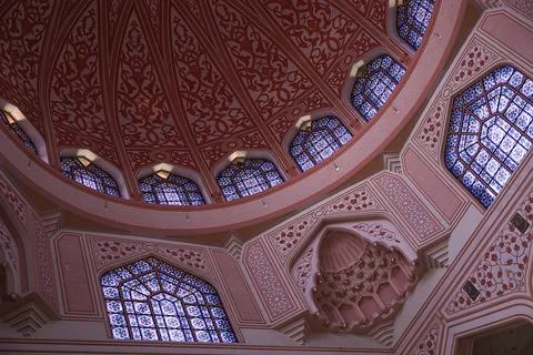 Inside of Putra Mosque (Pink Mosque).  Stock Photos