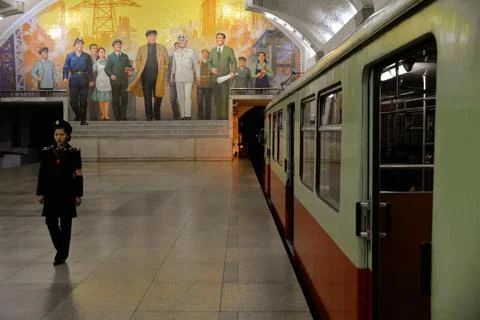 Inside Pyongyang Metro Foto stock