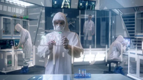Inside Quarantine Secure Laboratory Scientists working on Coronavirus Treatment. Stock Footage 127129102