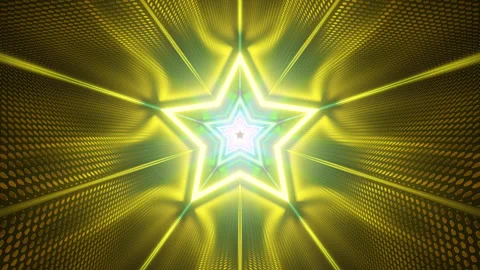 Inside Rainbow Neon Glow Star Tunnel Reflections Shiny Metallic Walls Stock Footage 295505167