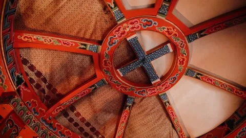 Inside a real Mongolian tent. Traditional mongolian yurt interior Stock Footage 226403886