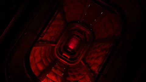 Inside red lit technical corridor of a spaceship or a planetary module station Stock Footage 277229700