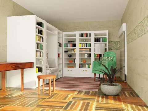 Inside a room with libraries Stock Photos