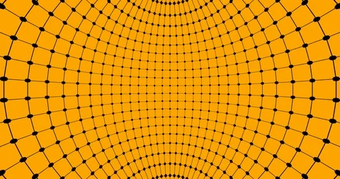 Inside rotating black sphere shell made of nodes. Orange background. 8K loop Video stock 120578864