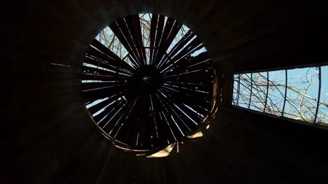 Inside Rotating Shot of Abandonedn Silo Stock Footage 127268382
