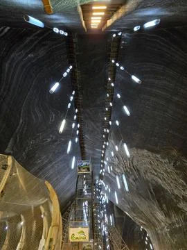 Inside Rudolf Mine of the deep underground Salina Turda Stock Photos