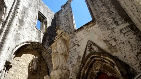 Inside the ruin of the old cathedral of Lisbon Portugal Stock Footage 105054561