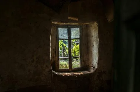 Inside rural house window Stock Photos