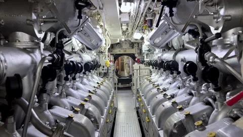 Inside S-22 Riachuelo Submarine Diesel Engine Room - Naval Propulsion Stock Footage 327771255