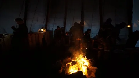 Inside same tent with fire Stock Footage 89504545