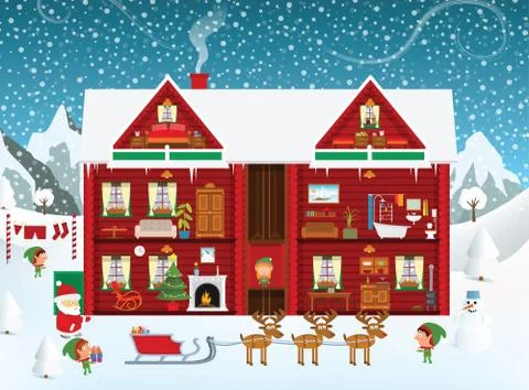 Inside the santa house Illustrazione stock
