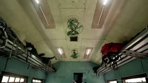 Inside second class compartment of express train in Sri Lanka, going from Stock Footage 92587958