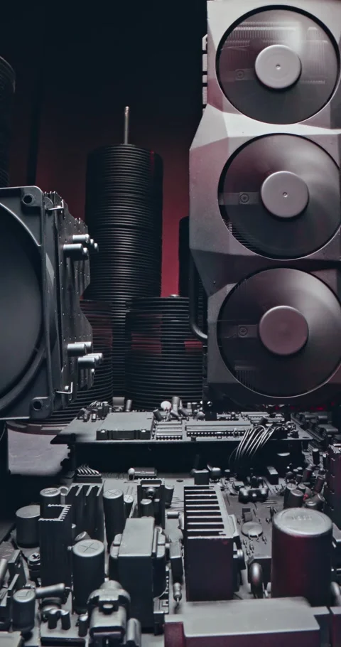 Inside a server room facility. Active motherboards and fans. Stock Footage 346638020