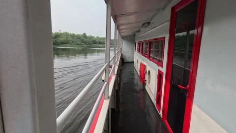 Inside a ship, motor ship, 4-level embankment, road bridge, excursion Stock Footage 249892300