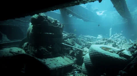 Inside the ship wreck Stock Footage 22705231