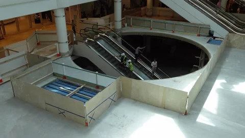 Inside a shopping mall under renovation or construction Stock Footage 269283189