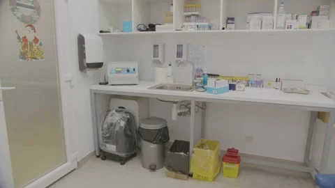 Inside shot of an empty radiology room. Hospital care and procedures Video stock 171314641