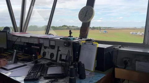 Inside a small airfield Control Tower Stock Footage 344790510