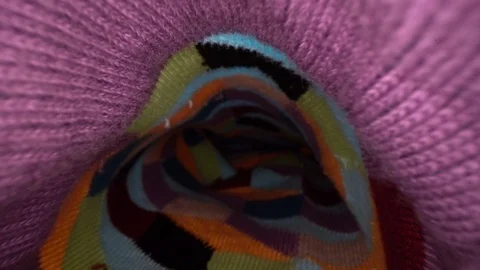 Inside the sock. Colourful macro dolly shot of an inside of sock texture Stock Footage 107808270