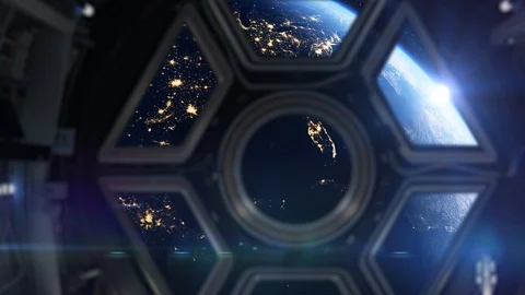 Inside space craft orbit around planet earth Stock Footage 98281284