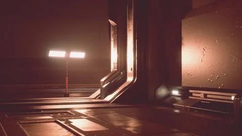 Inside a space station, metallic walls and subdued lighting 스톡 일러스트