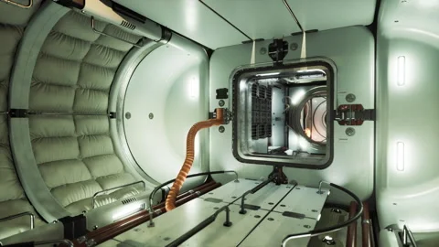 Inside a space station module featuring advanced tech and design 스톡 동영상 309274125