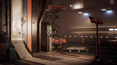 Inside a space station, walls made of metal and dim illumination 스톡 일러스트