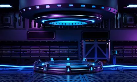 Inside spaceship laboratory interior architecture and empty podium for cybe.. Stock Illustration