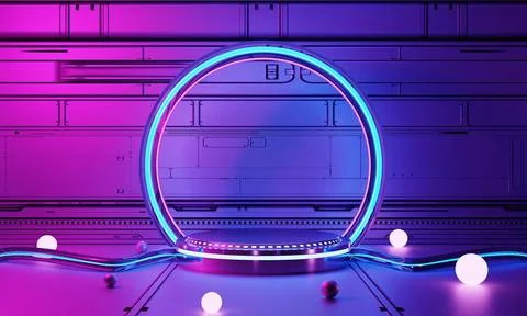 Inside spaceship laboratory interior architecture and empty podium for cybe.. Stock Illustration