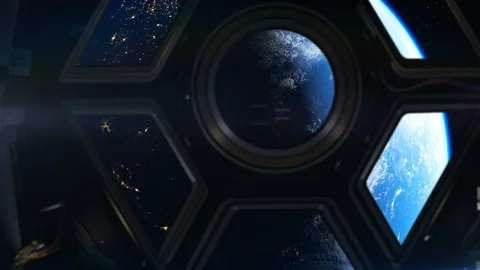 Inside a spaceship towards earth Stock Footage 98290656