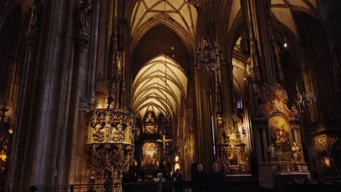 Inside St. Stephen's Cathedral in Vienna. Beautiful Church in Vienna Stock Footage 231225879