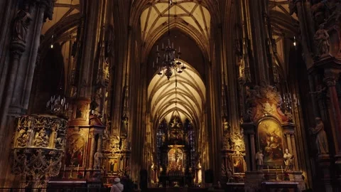 Inside St. Stephen's Cathedral in Vienna. Beautiful Church in Vienna Stock Footage 231225943
