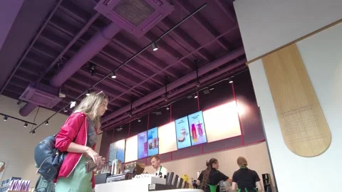 Inside Starbucks. Eindhoven, Netherlands August 19 2022 Stock Footage 297606975