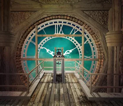 Inside a steampunk clock tower Stock Illustration
