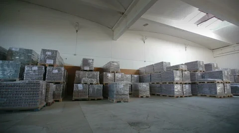 Inside a storage warehouse. Camera moving. Stock Footage 38611333