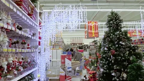 Inside at Store View with Decoration During Christmas Time Stock Footage 144492527