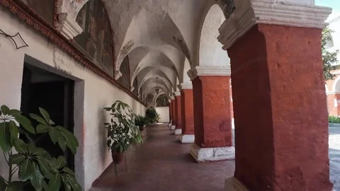 Inside the stunning Monastery of Santa Catalina de Siena in Arequipa, Peru Stock Footage 339588657