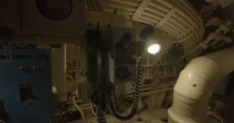 Inside of a submarine. Interior tour of combat submarine Vidéo 214460497