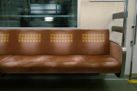 Inside of subway with empty seats in Osaka, Japan Stock Photos