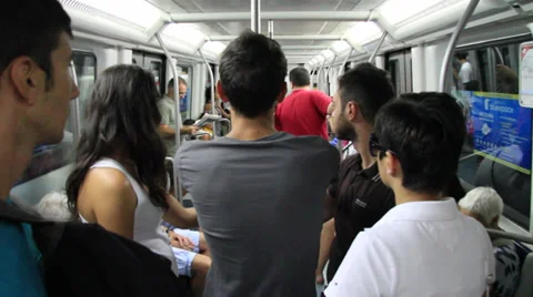 Inside a subway Train in Barcelona Stock Footage 38210900