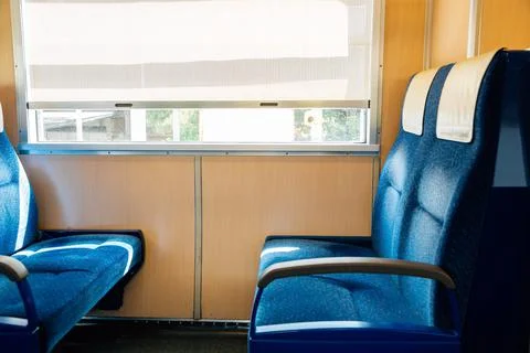 Inside of subway train. Empty seats. In japan Stock Photos