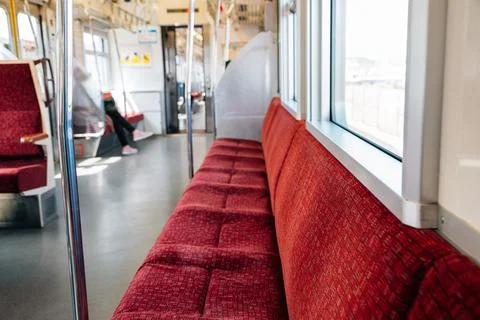 Inside of subway train. Empty seats. In japan Stock Photos